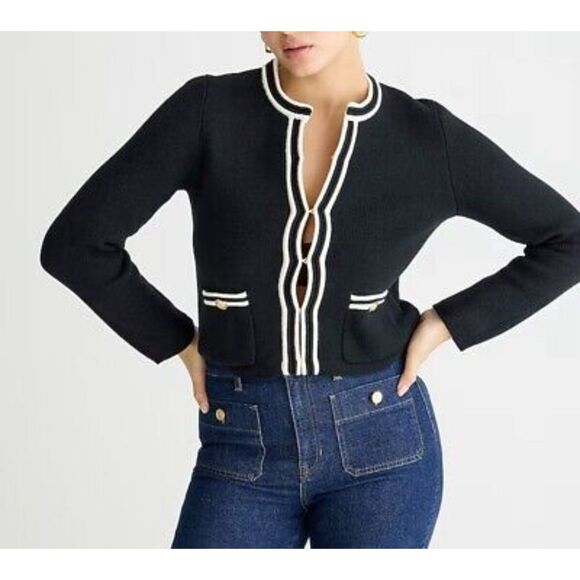 J. Crew Emilie Sweater Lady Jacket BX470- Black/White XL - Picture 1 of 8